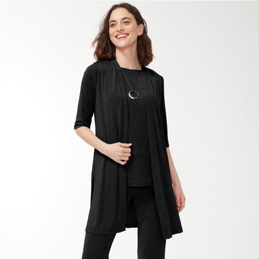 Chico's Travelers Women Sz 1 (Small, 8) Side Slit Cardigan Jacket Blackk NWT